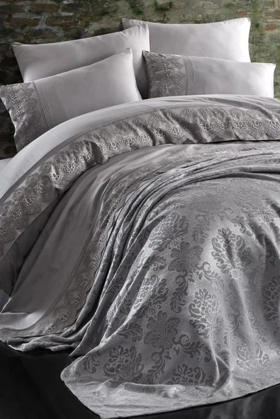 NAZİK 7 PARÇA PİKELİ NEVRESİM TAKIMI GELİN SETİ VALERİA GRİ - Resim 3