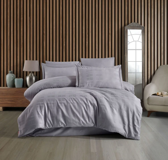 HOBBY ÇİFT KİŞİLİK PAMUK SATEN NEVRESİM TAKIMI EKOSE GRİ - Resim 2