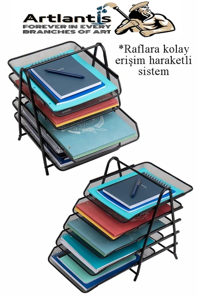 5 li Metal Evrak Rafı Siyah 1 Paket Masaüstü A4 Dosya Düzenleyici Kağıt Tepsisi Metal Çelik Fileli Beş Katlı Hareketli - 5