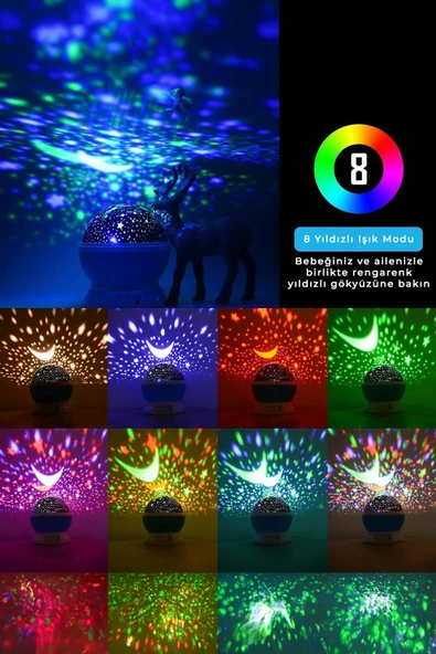 Kamp-Çadır Çocuk Odası Pilli Usbli Yıldız Gökyüzü Projeksiyonlu Star Master Gece Lambas - 6