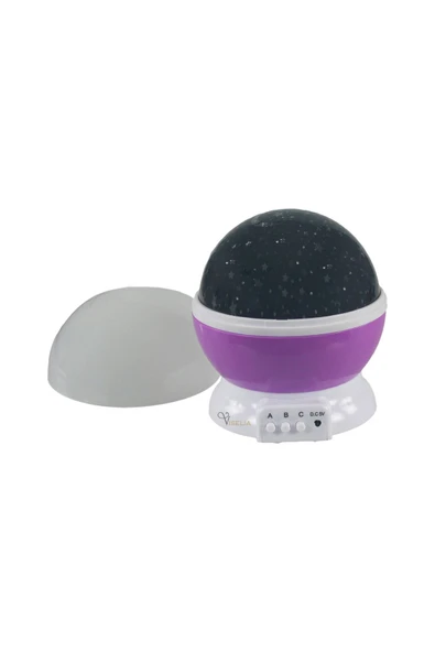 Starmaster Klc-03 3 X Kalem Pilli + 5 Volt Yıldız Yansıtmalı Küre Tip Gece Lambası Mor Renk - 2