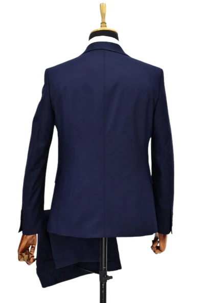 Erkek Lacivert Silim Fitt Yelekli Takım Elbise BGL-ST04304 - Resim 9