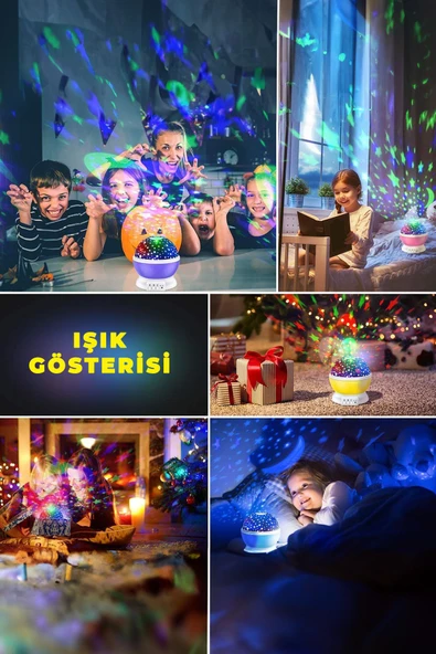 Star Master Dönen Renkli Ay Yıldızlı Gökyüzü Projeksiyon Gece Lambası Küre Top - 8