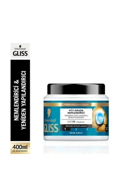 Gliss 4'ü 1 Arada Nemlendirici & Yeniden Yapılandırıcı Saç Bakım Maskesi 400 ml