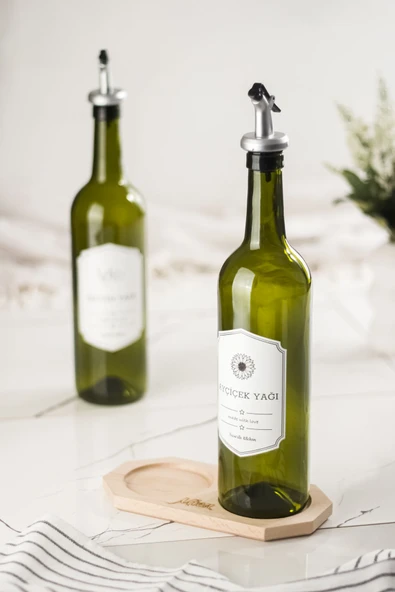 Bambu Standlı 2'li 750 ml Zeytinyağı & Sıvı yağ Şişesi & Yağlık Sirkelik Seti (Damlatmaz) - 3