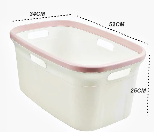 Geseus Motek Tekli 40 Lt Kirli Çamaşır Sepeti+Çamaşır Selesi Ikili Set, Çeyiz Seti Pudra - 5