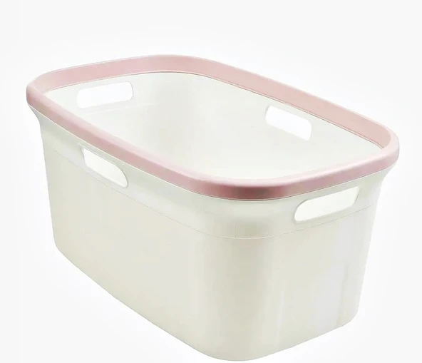 Geseus Motek Tekli 40 Lt Kirli Çamaşır Sepeti+Çamaşır Selesi Ikili Set, Çeyiz Seti Pudra - 4