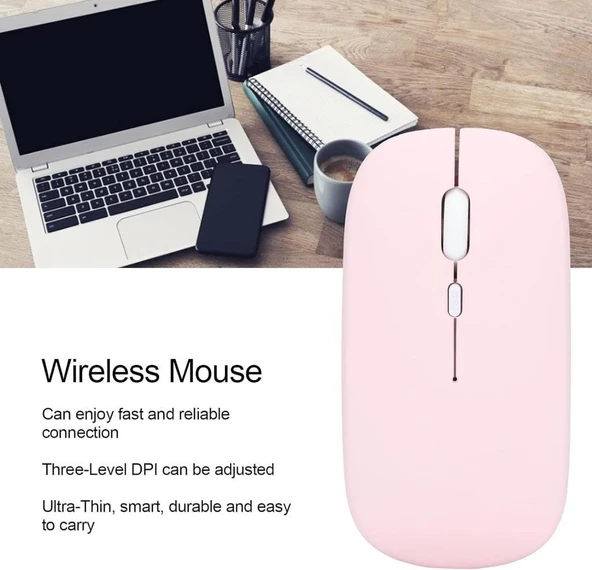 Xiaomi Redmi Pad Pro 12" Uyumlu Kablosuz Bluetooth Pilli Optik Mouse - Pembe - 7