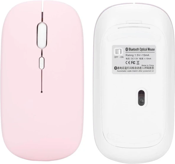 Xiaomi Redmi Pad Pro 12" Uyumlu Kablosuz Bluetooth Pilli Optik Mouse - Pembe - 6