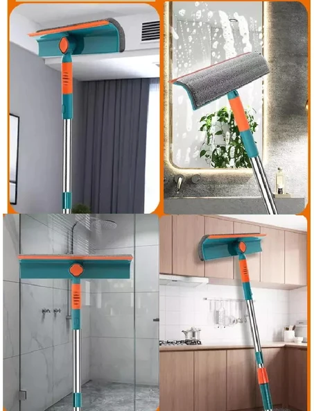 Oval Uçlu Esnek Oynar Başlıklı Çekçekli Teleskopik Cam Silme Aparatı - 5