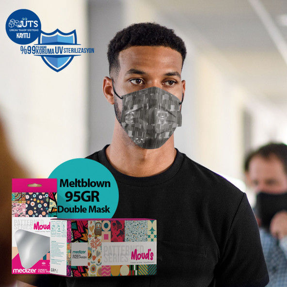 Medizer Siyah Erkek Desen Cerrahi Maske Meltblown Kumaş - 150 Adet - 3