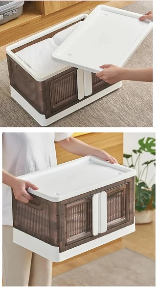 1 Adet Katlanabilir Konteyner Saklama Kapaklı Plastik Tekerlekli Oyuncak - Çamaşır -Mutfak Banyo - 2