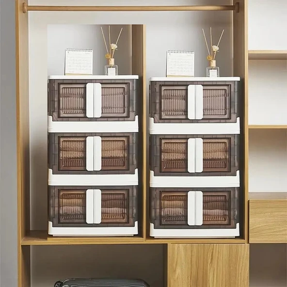 1 Adet Katlanabilir Konteyner Saklama Kapaklı Plastik Tekerlekli Oyuncak - Çamaşır -Mutfak Banyo - 4