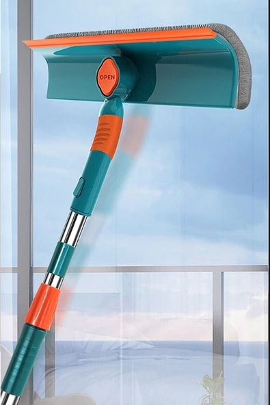 Oval Uçlu Esnek Oynar Başlıklı Çekçekli Teleskopik Cam Silme Aparatı - 2