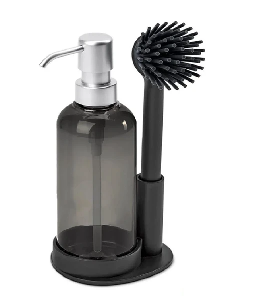 Silikon Fırçalı Sıvı Sabunluk Deterjanlık - Stantlı Mutfak -Banyo Temizlik Seti - Resim 3