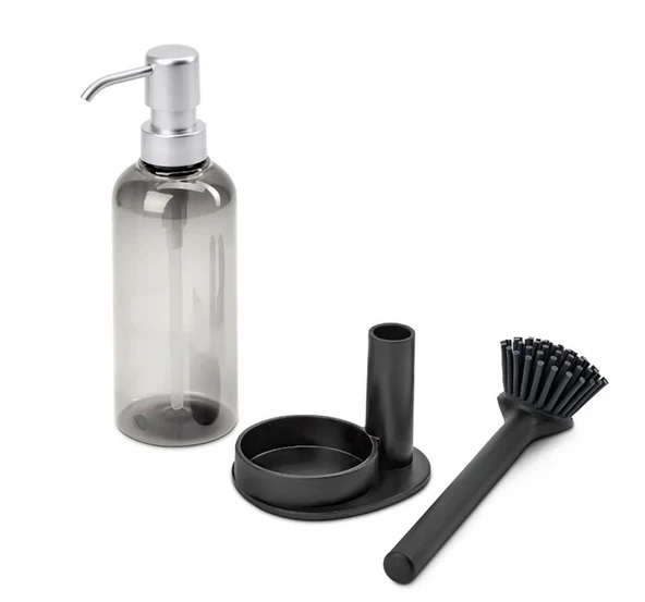 Silikon Fırçalı Sıvı Sabunluk Deterjanlık - Stantlı Mutfak -Banyo Temizlik Seti - Resim 4