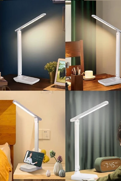 Şarjlı Usb Katlanır Masa Lambası - Telefon Tutuculu 3 Modlu Dokunmatik Led Gece Kitap Lambası