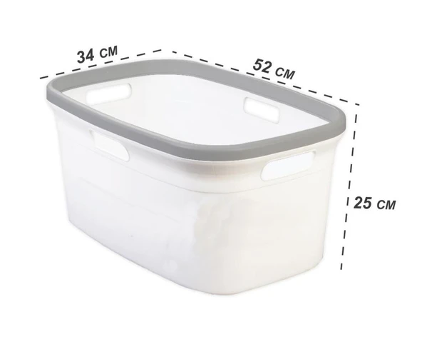 Geseus Motek Tekli 40 Lt Kirli Çamaşır Sepeti+Çamaşır Selesi Ikili Set, Çeyiz Seti Gri+Beyaz - 5