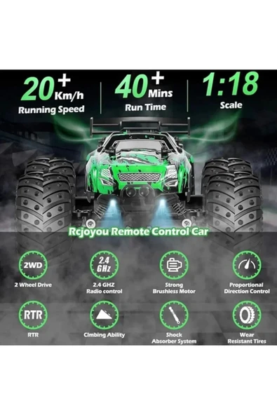 Uzaktan Kumandalı Full Fonksiyon 2.4G 1:18 Şarjlı High Off Road Araba Led Işıklı - 4