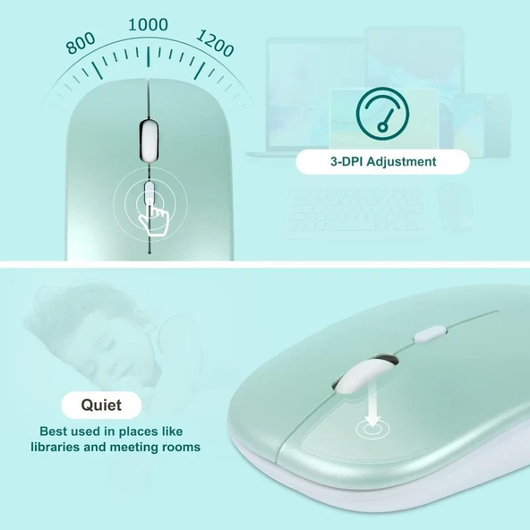 Xiaomi Redmi Pad Pro 12" Uyumlu Kablosuz Bluetooth Pilli Optik Mouse - Yeşil - 6