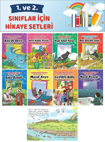 1.ve 2.Sınıflar İçin Okumayı Sevdiren Değerler Eğitimi 8 li Hikaye Seti (32 Sayfa)