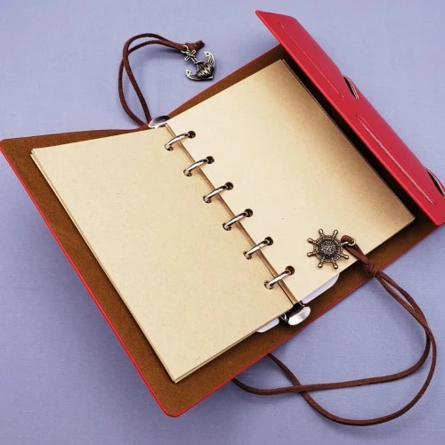 Küçük Boy Pusula Baskılı Deri Defter - 2