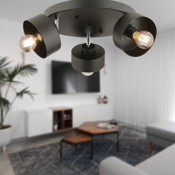 Apliqa Meriç 3'lü Siyah Plafonyer Modern Retro Genç Odası Mutfak Salon Avize ürün görseli