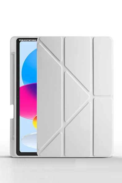 İpad 10. Nesil Kılıf/Ekran Koruyucu/Kalem Seti Silikon Arka Kapak Stand Olan Uyku Modlu Case  Gri - 3
