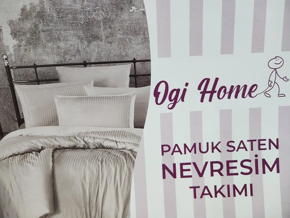 OGİ ÇİFT KİŞİLİK SATEN NEVRESİM TAKIMI PUDRA