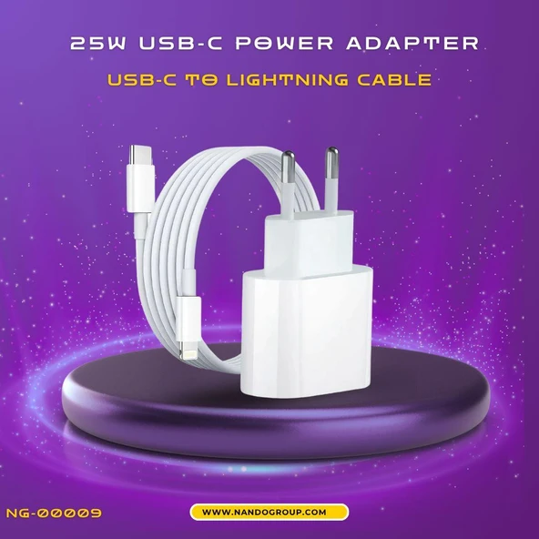 Iphone Uyumlu 25W Adaptör ve 20W Type-C Lightning Kablo Şarj Set