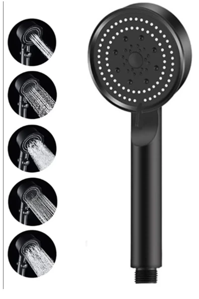 5 Fonksiyonlu Duş Başlığı Ve Siyah Duş Hortumu 150 Cm Set - 2