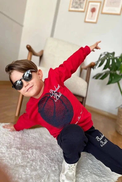 Yeni Sezon Basket Ball Desenli Kırmızı Renk Erkek Çocuk Takım - 2