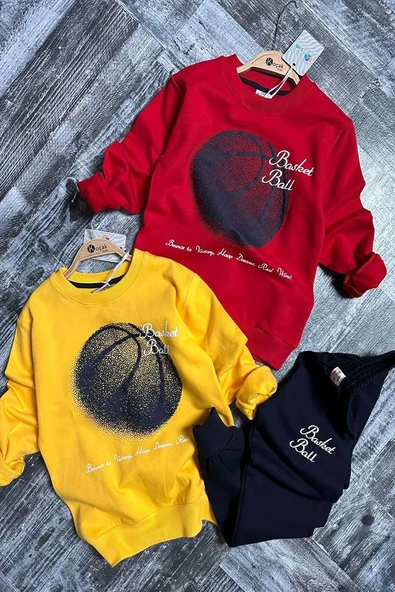 Yeni Sezon Basket Ball Desenli Kırmızı Renk Erkek Çocuk Takım - 4