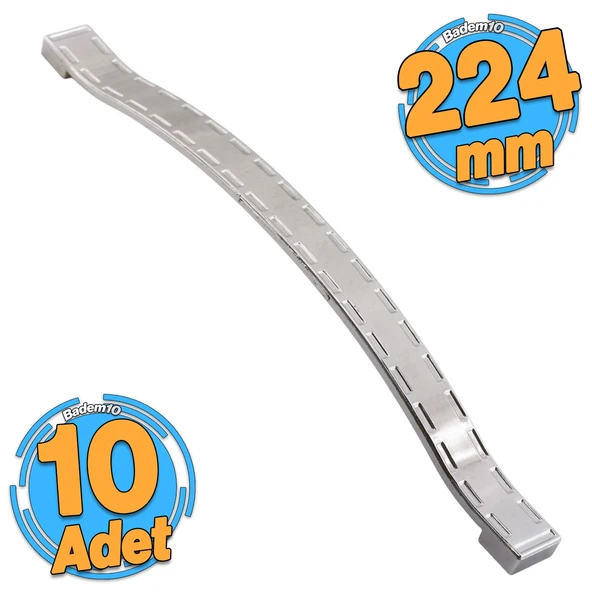 10 Adet Akasya Metal Mobilya Mutfak Dolabı Çekmece Kapı Dolap Kulpu Kulbu Krom (224 MM-22.4 CM) Kulp