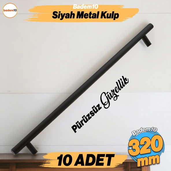 Rosemary 10 Adet Siyah Metal Kulp (320 MM-32 CM) Mobilya Mutfak Çekmece Dolap Dolabı Kulpu Kulbu Kulpları