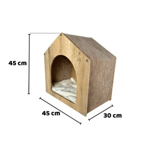 BEYLİNİ Kedi Evi Köpek Evi Yatağı Kulübe Dekoratif Şık Minder Yastık Taşınabilir Demonte DeveTüyü 30x45x45 - 5