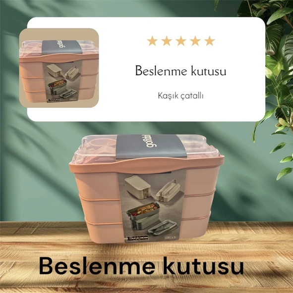 Gondol diyet - beslenme kutusu - 3 katlı kaşık çatallı sefer tası