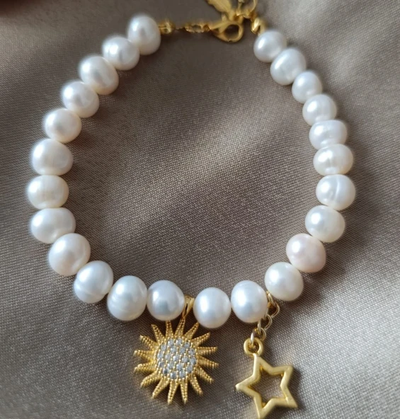 İnci Bileklik Hakiki İnci Şık Zarif Tasarım Altın Kaplama ürün görseli