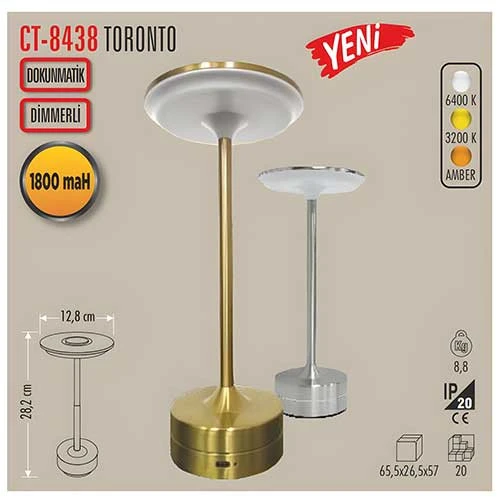 CATA CT-8438 Toronto Gold Şarjlı Masa Lambası