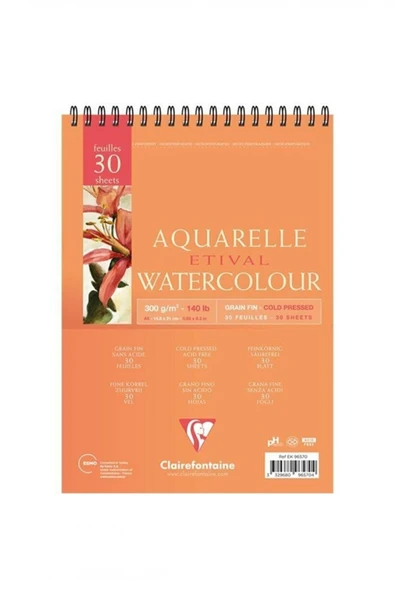 Clairefontaine Etival Suluboya Blok A4 Üstten Spiralli 300 Gr 30 Yaprak - Turuncu - Resim 2