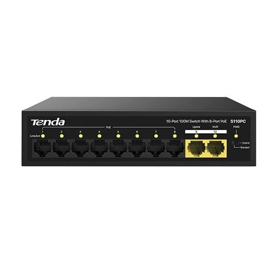 <![CDATA[TENDA 10port 80w 8port PoE S110PC 10/100 2-Uplink Yönetilemez Switch]]>