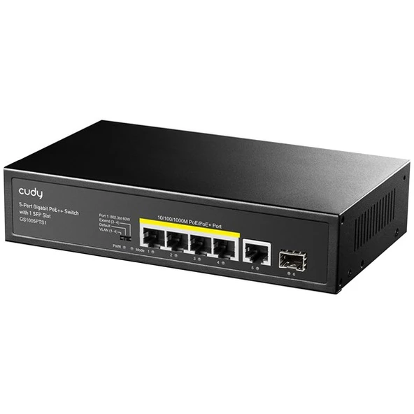 <![CDATA[CUDY GS1005PTS1 5 Port Gigabit 1-SFP 120w 4port PoE Yönetilemez Switch]]>