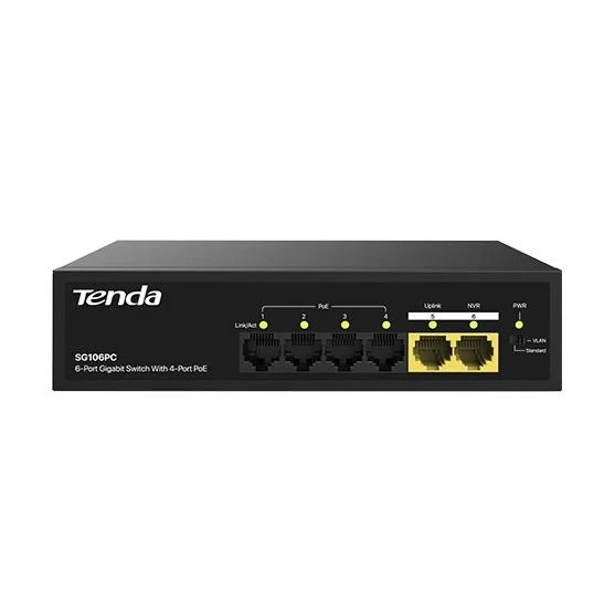 <![CDATA[TENDA 6port 55w 4port PoE SG106PC GIGABIT 2GE Uplink Yönetilemez Switch]]>