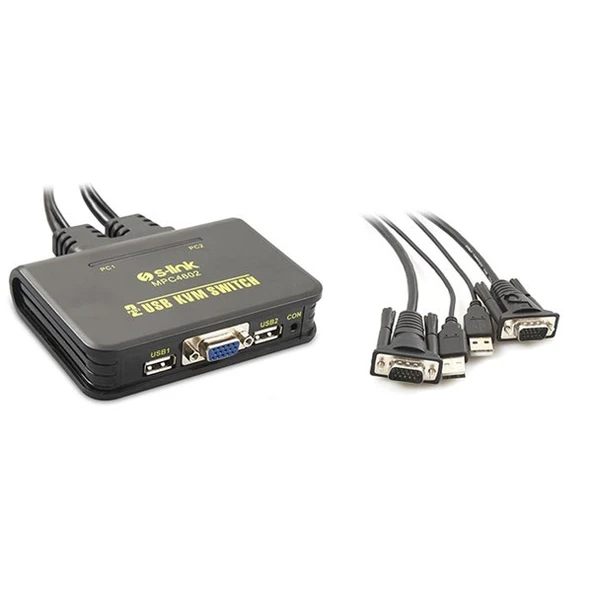 <![CDATA[S-link SL- MPC4602 2 Port VGA 2 Port Usb 1.8m M/M Kablolu Otomatik Kvm Siyah Switch]]>