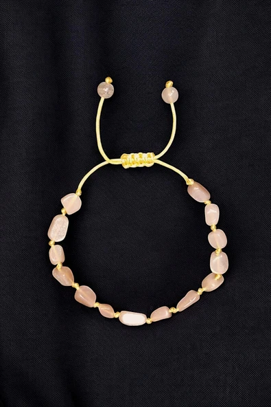 Turuncu Aytaşı Doğal Taş Bileklik Makrome Ayarlı 633-1 Peach Moonstone