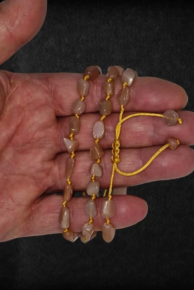 Turuncu Aytaşı Doğal Taş Bileklik Makrome Ayarlı 633-1 Peach Moonstone - 3