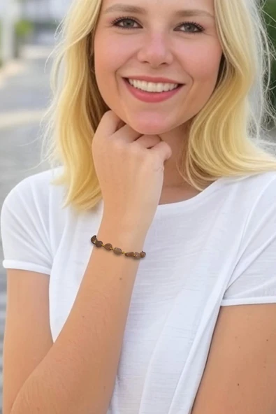 Turuncu Aytaşı Doğal Taş Bileklik Makrome Ayarlı 633-1 Peach Moonstone - 2