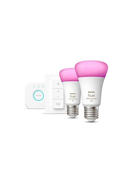 Philips Hue 9-75W Renkli Kumandalı E27 Bluetooth Özellikli 2'li Akıllı Başlangıç Seti - 2