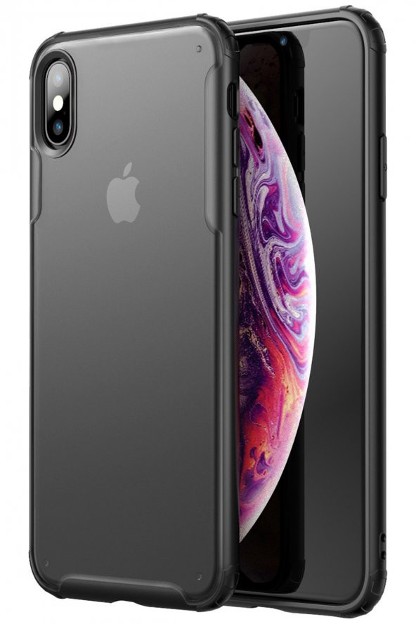 iPhone XS Max Kılıf Volks Arkası Buzlu Transparan Airbag Köşeli Silikon Siyah
