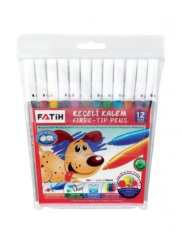 Fatih Keçeli Kalem 12 Renk Yuvarlak Kalın Uçlu 34020 - 1